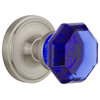 Classic Rosette Privacy Waldorf Cobalt Knob, Satin Nickel