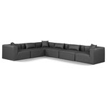 Meridian Furniture - Cube Upholstered Modular Sectional, Grey, 6-Piece: 3 Armless Chair, 3 Corner Chair, Vegan Leather - Elevate your space with the luxurious Cube Vegan Leather Modular Sectional. This modular sectional exudes modern elegance, charm, and comfort making it a perfect addition to any contemporary living space. Its clean lines and cube shape are reminiscent of minimalist design, while the plush charcoal grey vegan leather upholstery adds a touch of luxury and sophistication. The chair's versatile construction and geometric aesthetic seamlessly integrate into various design styles, from sleek living rooms to chic home offices, embodying the essence of modern design and creating a sense of order and tranquility in your space.