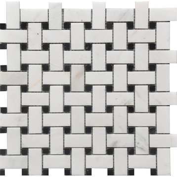Black & White Basket Weave  12”x12” Marble Mosaic