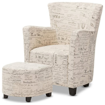 Baxton Studio Benson Accent Chair and Ottoman Set in Off White