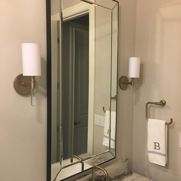 BATHROOM - Gray Limestone Tile - Arabesque Mosaic, 4x12 Herring Bone 8x12 Plank