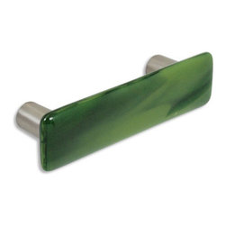CKP - Art Glass Pull, Olive Green Swirl, Dull Brushed Nickel Base - Cabinet And Drawer Handle Pulls