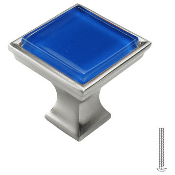 Royal Blue Crystal Glass Brushed Nickel Madison Classic Knob