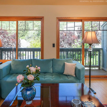 Beautiful Wood Window and Patio Door in Trendy Living Room - Renewal by Andersen