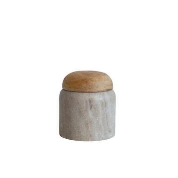 Modern Marble Canister with Wood Lid, Natural