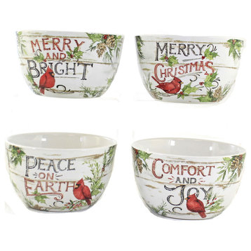 Tabletop Evergreen Ice Cream Bowl Set/4 Cardinal Christmas