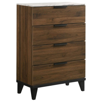 Coaster Mays 4-drawer Wood Chest Walnut Brown with Faux Marble Top
