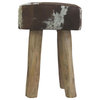 Ama Round Stool, Brown and White Cowhide