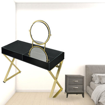 42" Black and Gold Mirrored Dresser
