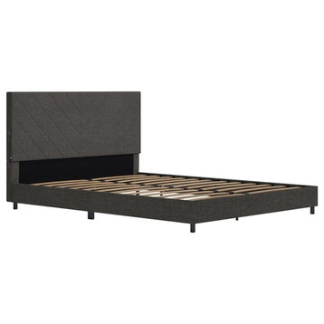 DHP Mathias Upholstered Bed with USB Dual Port Queen  in Gray Linen
