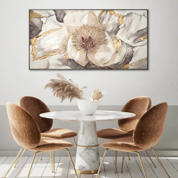 Textured canvas painting with floral theme - Handmade wall art "Malva"