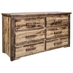 Montana Woodworks - Homestead Collection 6-Drawer Dresser, Stain and Clear Lacquer Finish - From Montana Woodworks , the largest manufacturer of handcrafted, heirloom quality rustic furnishings in America comes the Homestead Collection line of furniture products. Handcrafted in the mountains of Montana using solid, American grown wood, the artisans rough saw all the timbers and accessory trim pieces for a look uniquely reminiscent of the timber-framed homes once found on the American frontier. With a full six drawers of handcrafted space, this wonderful dresser will add elegance to any master bedroom while providing storage for all your essentials and delicates. Constructed using solid wood and easy glide drawer slides, this dresser's heirloom quality design ensures it will last for generations. Comes fully assembled. This item comes professionally finished with premium grade stain and lacquer. 20-year limited warranty included at no additional charge.