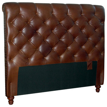 Chesterfield Genuine Leather Headboard, Button Diamond Tufting With Nail Heads