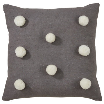 Pom Pom Throw Pillow Cover, 22"x22", Gray