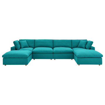 Commix Down Filled Overstuffed 6 Piece Sectional Sofa Set Teal