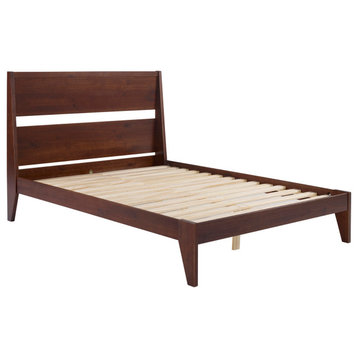 Malyn Queen Solid Wood Modern Platform Bed, Walnut