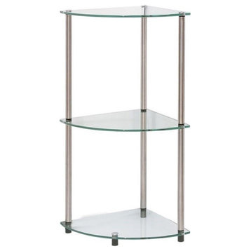 Convenience Concepts Classic Three-Tier Corner Shelf in Clear Glass