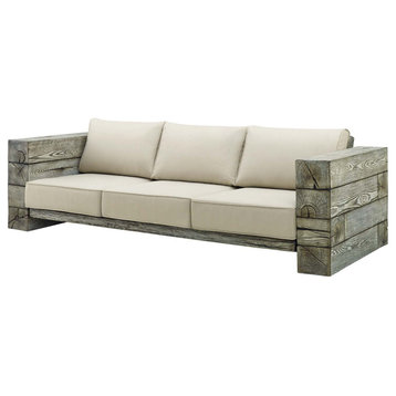 Modern Outdoor Patio Balcony Furniture Lounge Sofa, Faux Simulate Wood, Beige