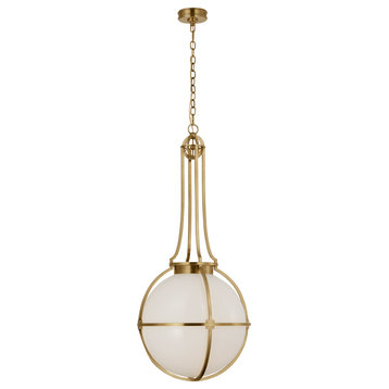Gracie Large Captured Globe Pendant in Antique-Burnished Brass with White Glass