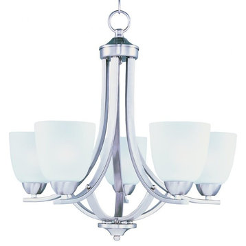 Five Light Satin Nickel Frosted Glass Up Chandelier