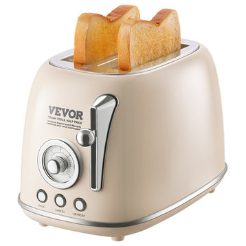 VEVOR 2 Slice Stainless Steel Toaster Cancel Defrost Bagel with Removable Crumb