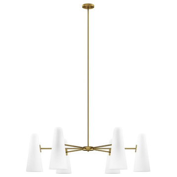 Modway Beacon 6-Light Metal and Glass Chandelier in Opal/Satin Brass