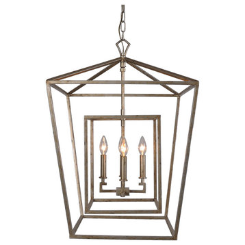 Terracotta Design Mattea Double-Cage Foyer Chandelier with Antique Silver Finish