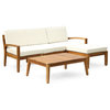 GDF Studio Grenada 3-Seater Acacia Sectional Set With Coffee Table and Ottoman, Teak Finish/Beige