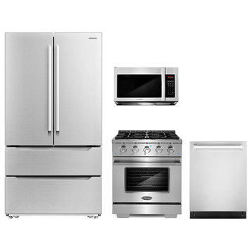 4 Piece, 30" Microwave 30" Gas Range 24" Dishwasher & Refrigerator