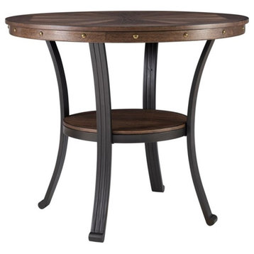 Linon Franklin End Table Steel Legs Wood Top and Shelf in Rustic Umber Brown