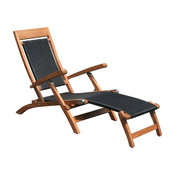 Teak Wood Narmada Outdoor Steamer Chair With Black Webbing, Black