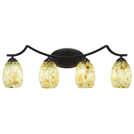Zilo 4 Light Bath Bar, Matte Black Finish, 5" Ivory Glaze Seashell Glass