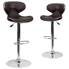 Dark Brown Set of 2 Swivel Hexagrid PU Leather Seat Height Adjustable  Hydraulic Bar Stool for Pub Chair Kitchen Island Counter, with Footrest and  Enlarged Metal Base