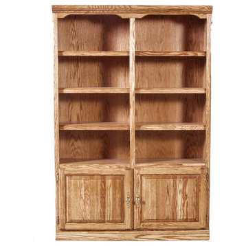 Traditional Bookcase With Lower Doors, Red Oak