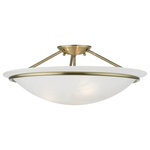 Livex Lighting - Livex Lighting Antique Brass 3-Light Large Semi-Flush - This three light semi flush mount features a lustrous antique brass finish with light glowing from within the large white alabaster glass bowl shape shade. complete a kitchen, bedroom, or any room in your house with this beautiful semi flush mount.