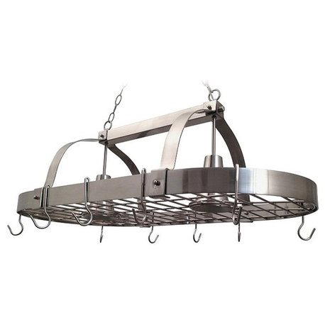 Elegant Designs Brushed Nickel 2-Light Kitchen Pot Rack With Downlights