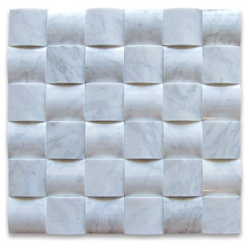 Carrara 3D Cambered Curved Arched Mosaic Polished, 2X2 From Italy, 10 sq.ft.