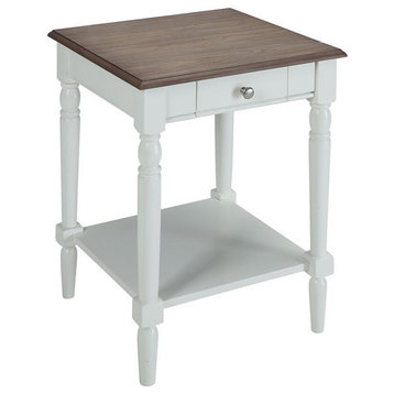 French Country End Table with Drawer and Shelf in Driftwood and White Wood
