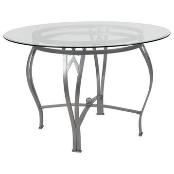 Syracuse 45" Round Glass Dining Table With Silver Metal Frame