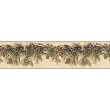 Wyola Olive Pinecone Forest Border Wallpaper Bolt