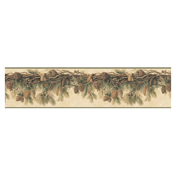 RUSTIC PINE BRANCH WITH HEARTS AND STARS  WALLPAPER BORDER # LL50021B 