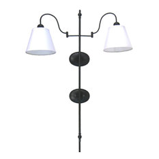 Black 2-Light Plug or Hard Wire Wall Sconce With Shades