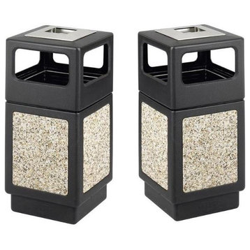 Home Square 2 Piece Outdoor Panel Side Opening Trash Can Set in Black