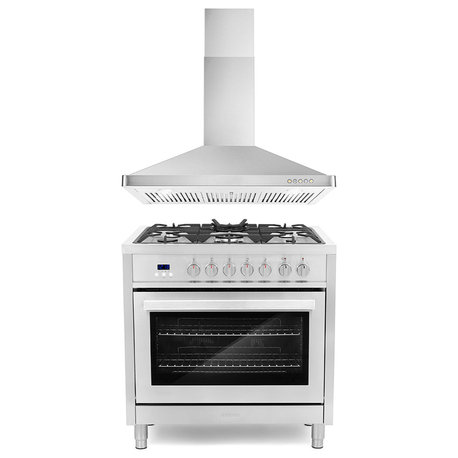 2-Piece Kitchen, 36" 240V Dual Fuel Range and 36" Wall Mount Range Hood