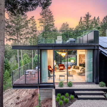Cantilevered Living Space at Dusk