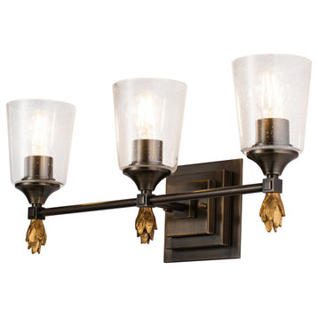Vetiver 3 Light Bath Vanity Light, Dark Bronze With Gold Accents Finial 1 Gold