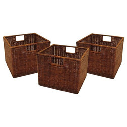 Contemporary Baskets Woven Rattan Storage Baskets - Set of Three