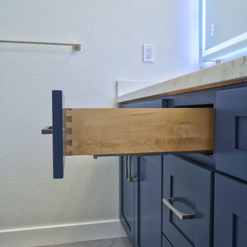 Modern Navy Blue Bathroom Vanity with LED Backlit Mirrors