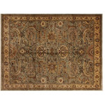Bareens Designer Rugs - Turkish Knotted Istanbul Natalie Greenish Gr/Gold Wool Rug - 8'0'' x 10'0'' - Designed with a mesmerizing intricate traditional motif this glorious hand knotted rug is a masterpiece that will fill any space with sophistication and grace. An exhilarating color pallet with an elaborate design, this masterpiece features luxurious hand spun wool with all vegetable dyes to add comfort and style to your decor. The design, color and beautiful chromatic composition with a sheen in traditional and transitional designs, exude beauty, elegance and quality make this rug a masterpiece of its own.