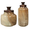 MidCentury Modern Seeded Glass Decorative Jar Set, Earth Tones Bronze Tan Brown